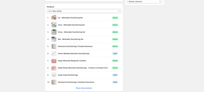 Screenshot of Shopify collections page