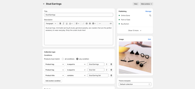 Screenshot of Shopify collections page