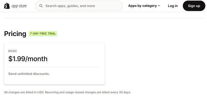 Discount to Order Shopify App Pricing