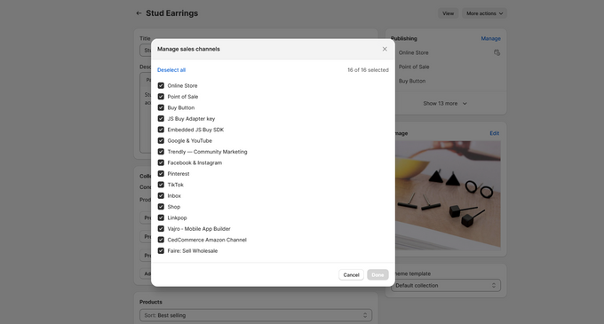 Screenshot of Shopify collections page