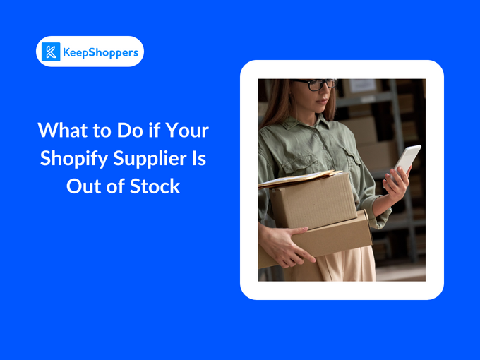 A Shopify store owner holding a box and a cell phone in contact with her Shopify suppliers
