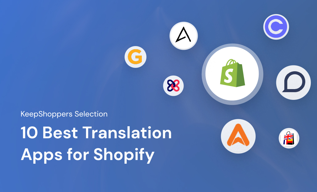 Various Shopify translation app logos with the title "10 Best Translation Apps for Shopify"