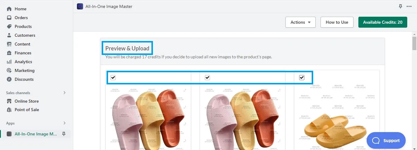 Screenshot of selecting the final edited images on the All-in-One Image Master app to be uploaded to your product page