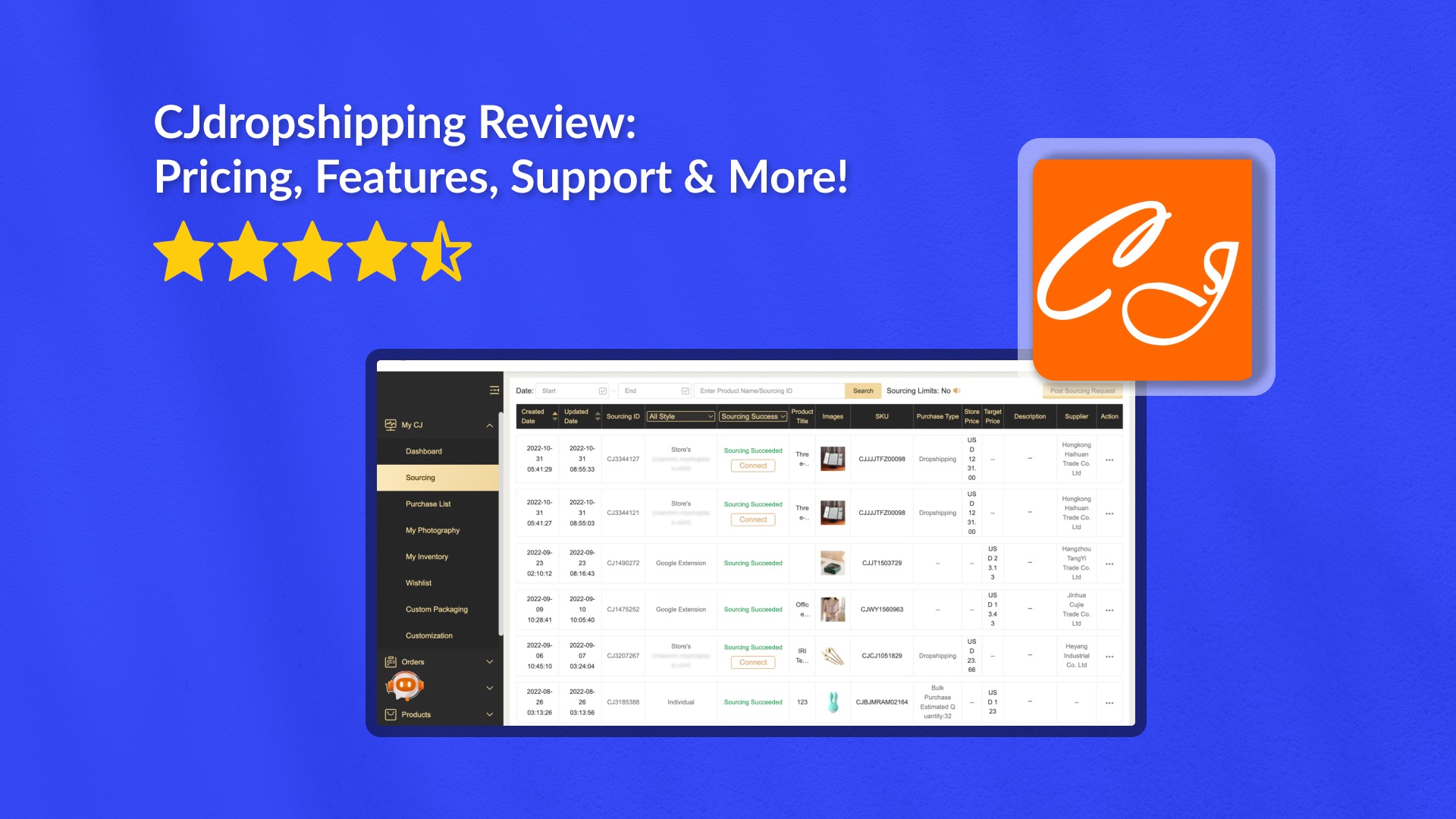 Cover image showcasing the post's title, app rating, CJdropshipping's logo, and a screenshot of the app in action