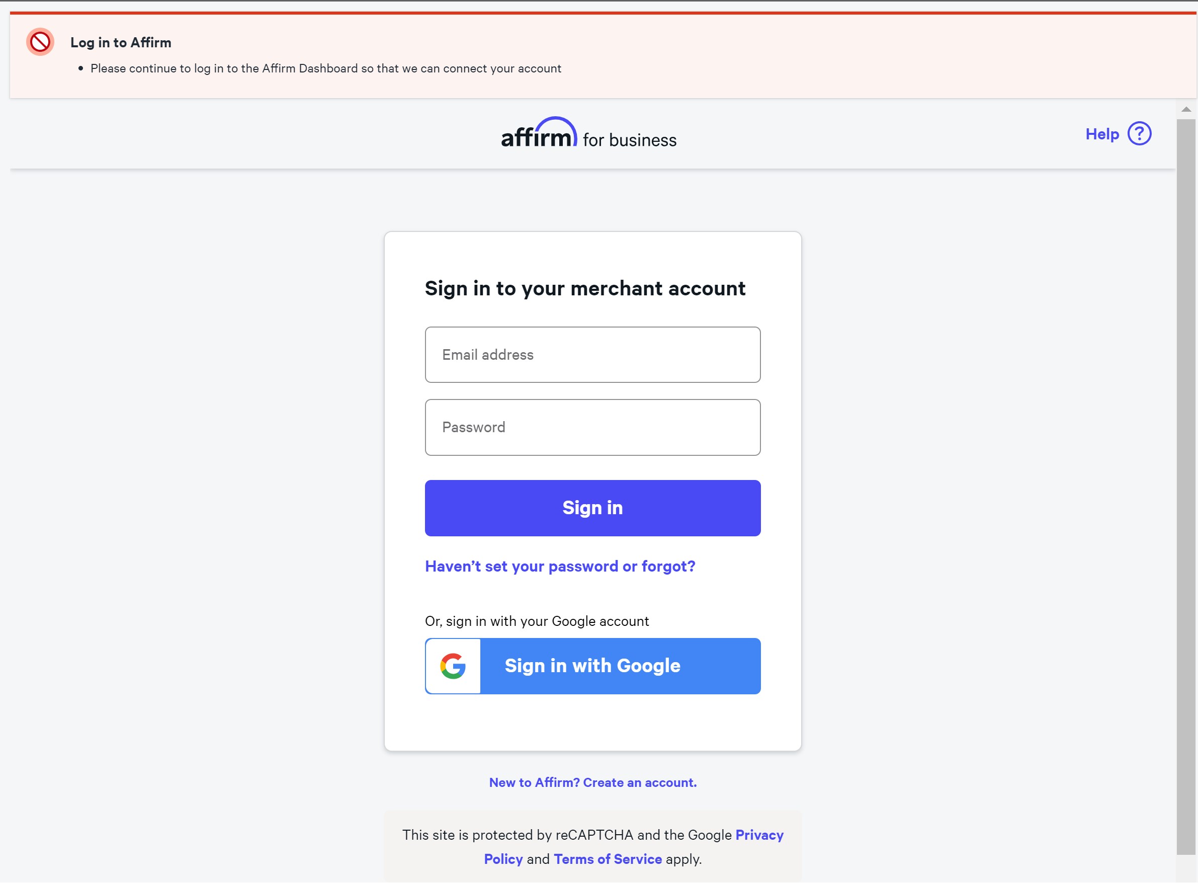 KeepShoppers screenshot: Logging into your Affirm account