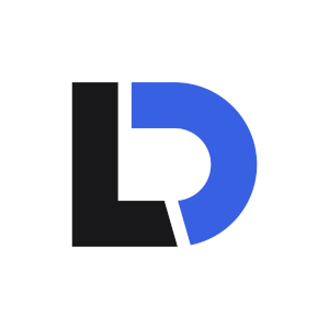 a black and blue logo with the letter d