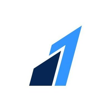 a blue arrow logo on a white background