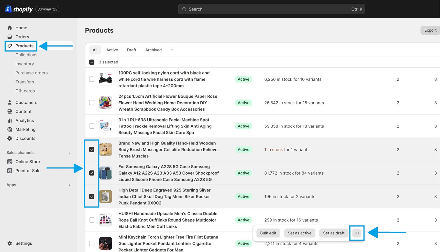 KeepShoppers screenshot: Choosing products on the Shopify admin dashboard