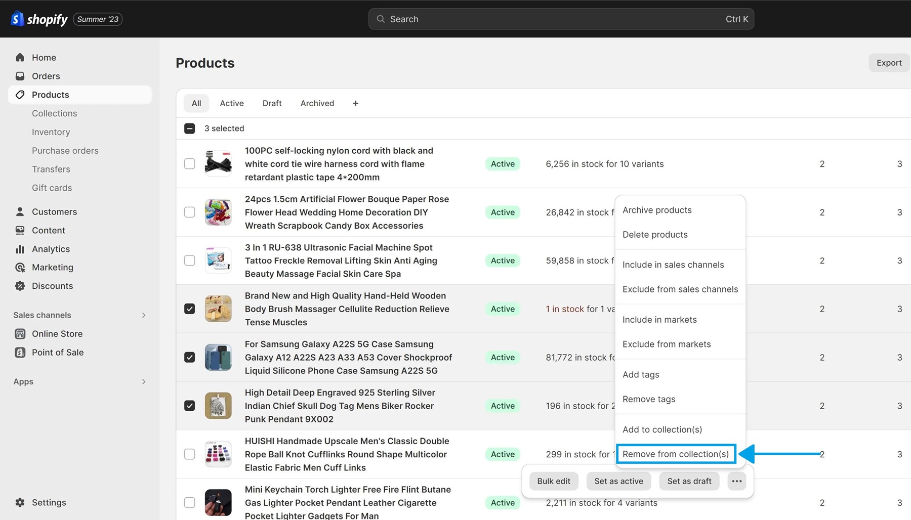 KeepShoppers screenshot: Removing products from a Shopify featured collection