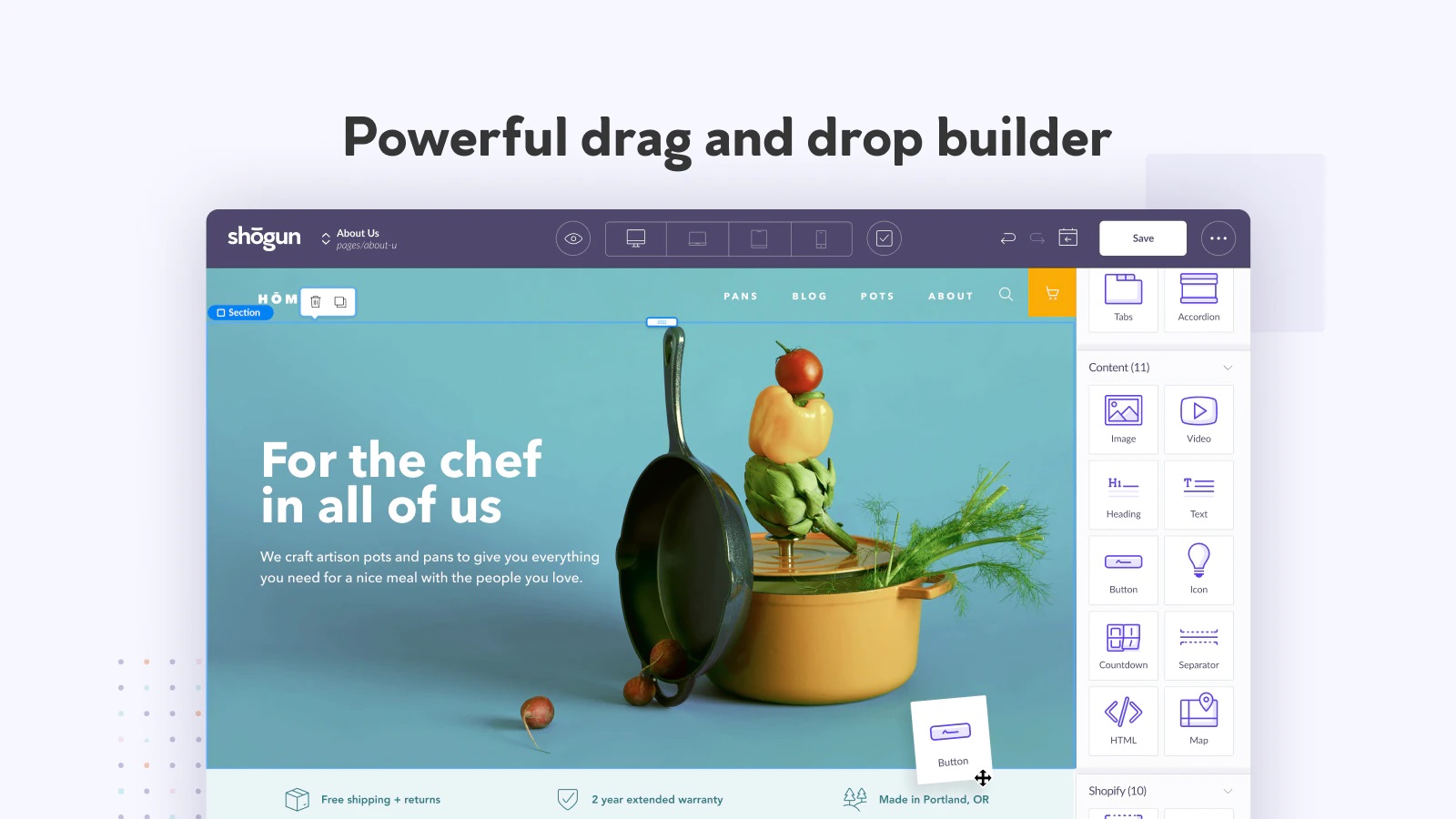 Banner showcasing the Shogun Shopify app's landing page builder features