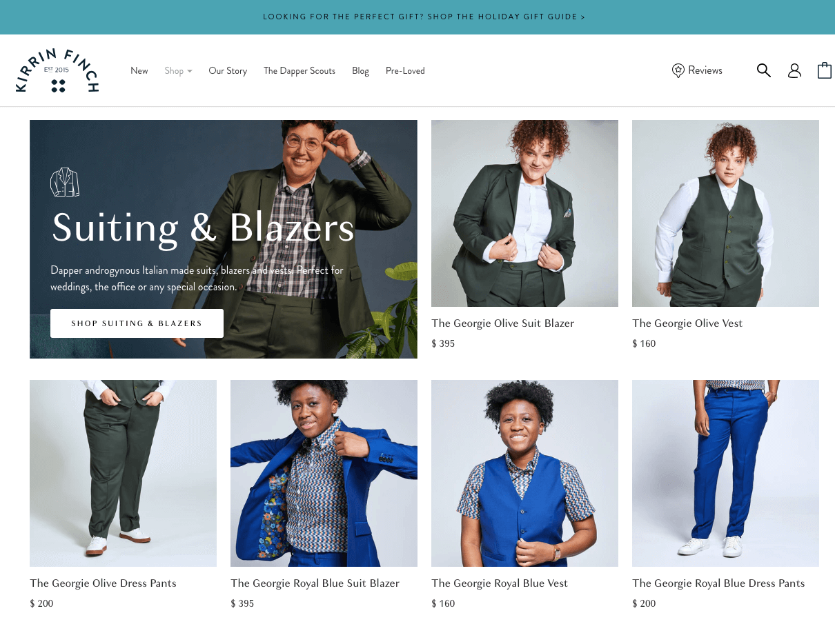 a screen shot of a web page for a clothing store