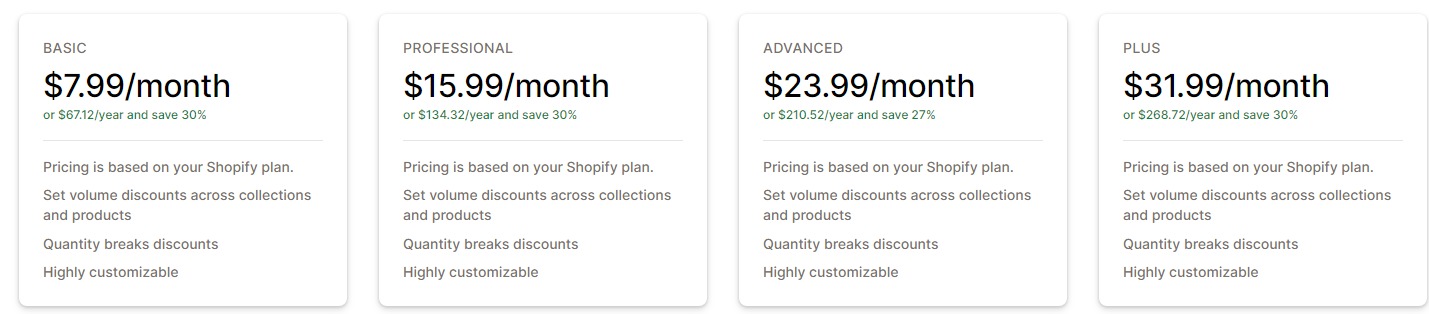Shopacado ‑ Volume Discounts Pricing Plans