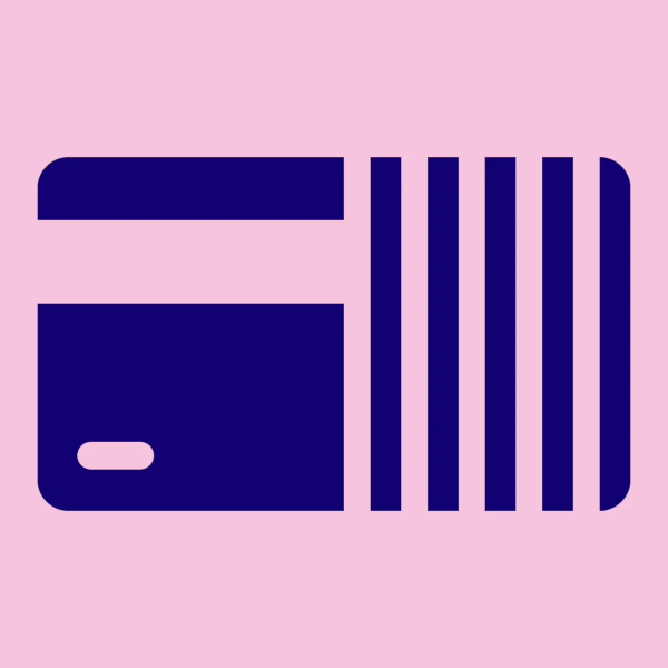 a pink and blue icon of a credit card