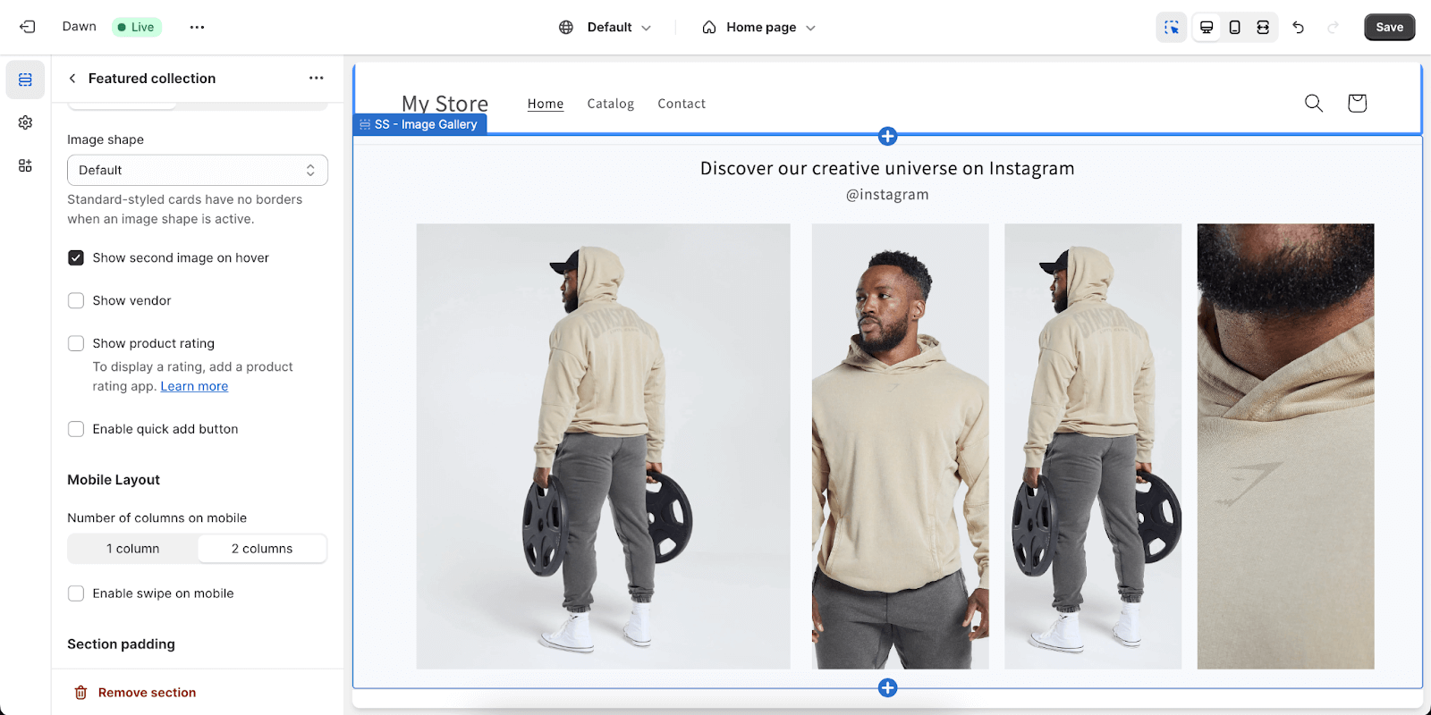 a man wearing a hoodie is shown on a web page to show how you can create a Shopify image gallery that stands out.