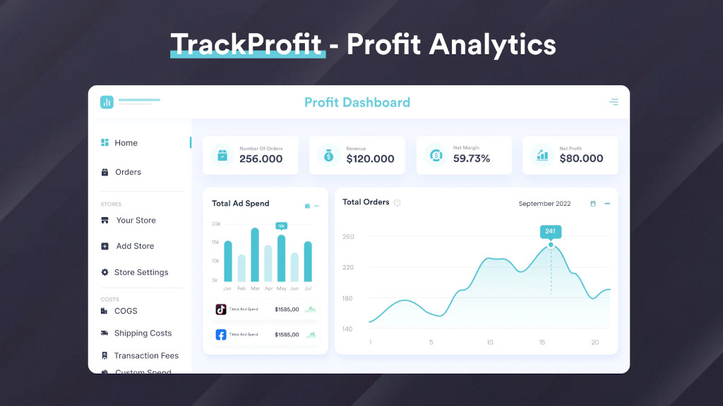 a dashboard showing profits, profits and profits