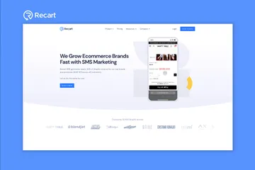 Recart: SMS Marketing Shopify app website with Recart logo on top
