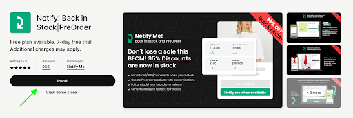 a screenshot of the Notify! Shopify app installation page