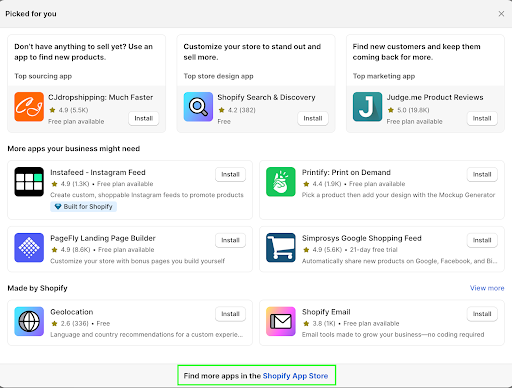 a screenshot the Shopify App Store