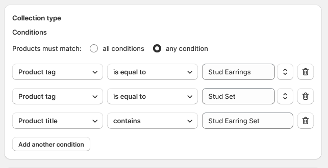 Screenshot of Shopify collections page