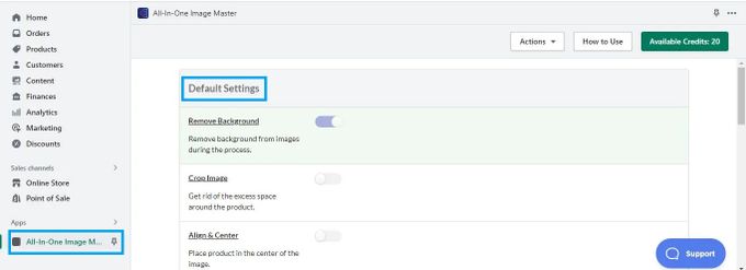 Screenshot of changing the default settings in the All-in-One Image Master app