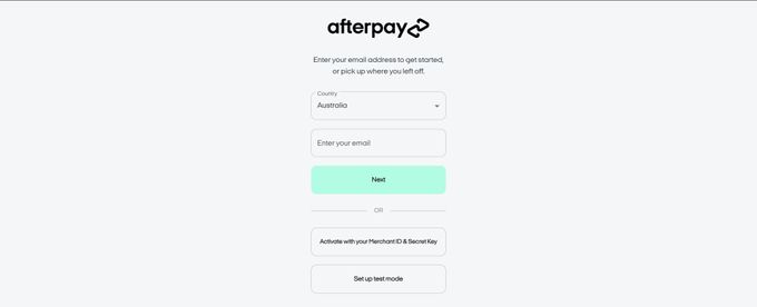 a screen shot of Afterpay login page