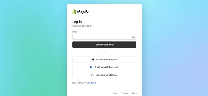 Screenshot of Shopify login page 