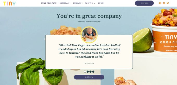 a website page with a cup of food on top of it