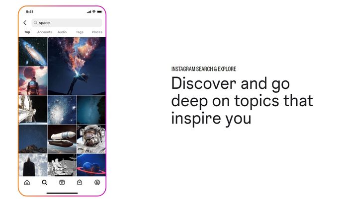 Screenshot of Instagram's explore feature