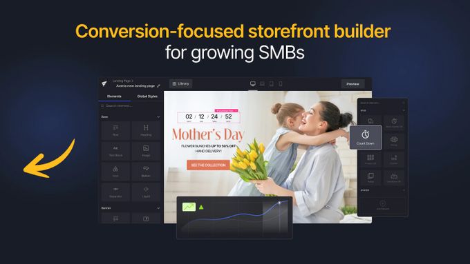 Banner showcasing store design features from the GemPages Landing Page Builder app on Shopify